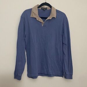 Banana Republic Men's Indigo Cotton Long Sleeve Shirt with Beige Collar Vintage